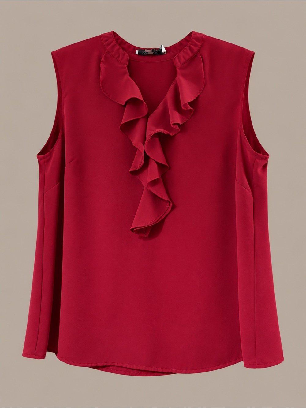Kasper Red Sleeveless Ruffle Front Blouse